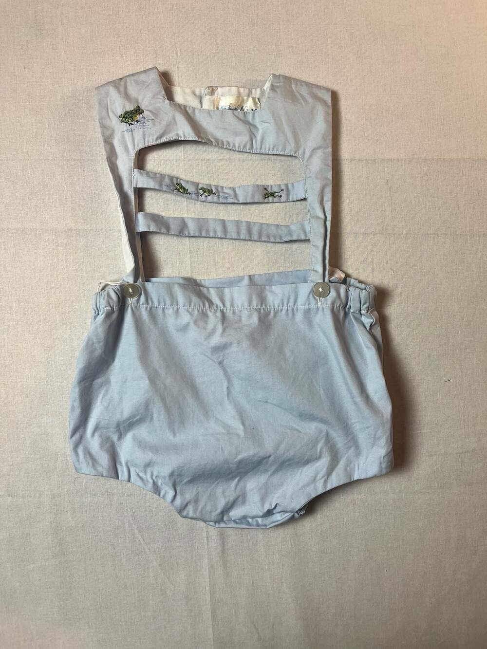 Nathan Krauskopf Co. Vintage Baby Blue Frog Embroidered Romper 100% Cotton
